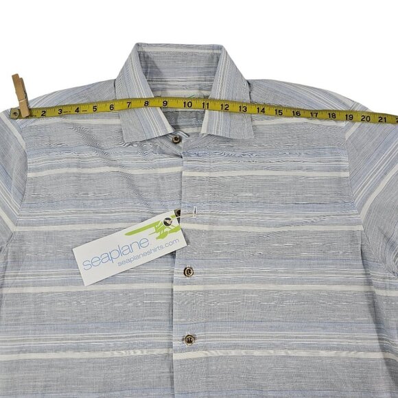 Seaplane Men’s Blue Stripe Button Down Short Sleeve Shirt - Size Large NWT - Picture 6 of 16